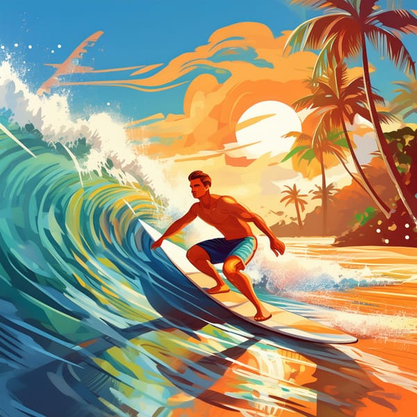 A man surfing in a tropical destination